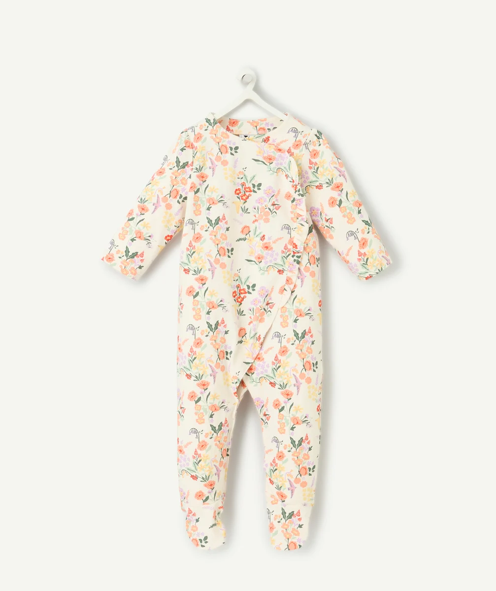 dors bien bébé fille en coton bio blanc imprimé à fleurs