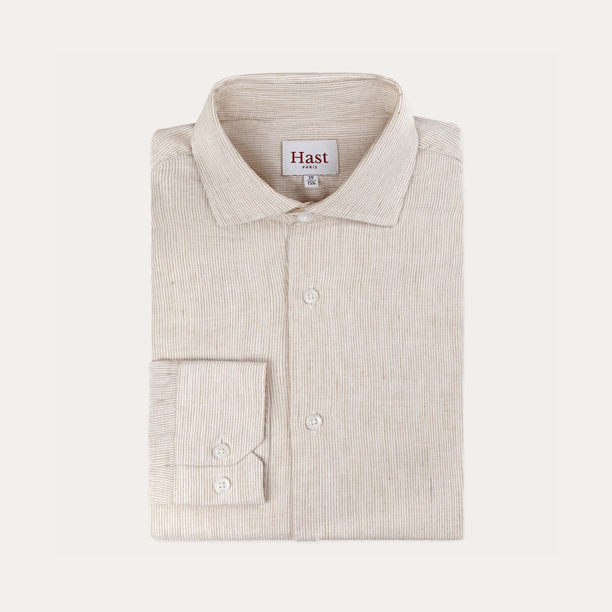 Beige striped cotton and linen shirt