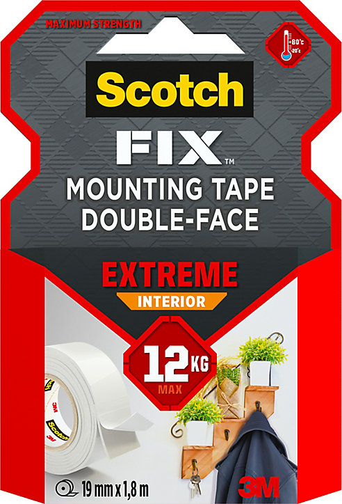 Double face intérieur 3M 19 mm x 1.5 m blanc, 12 kg