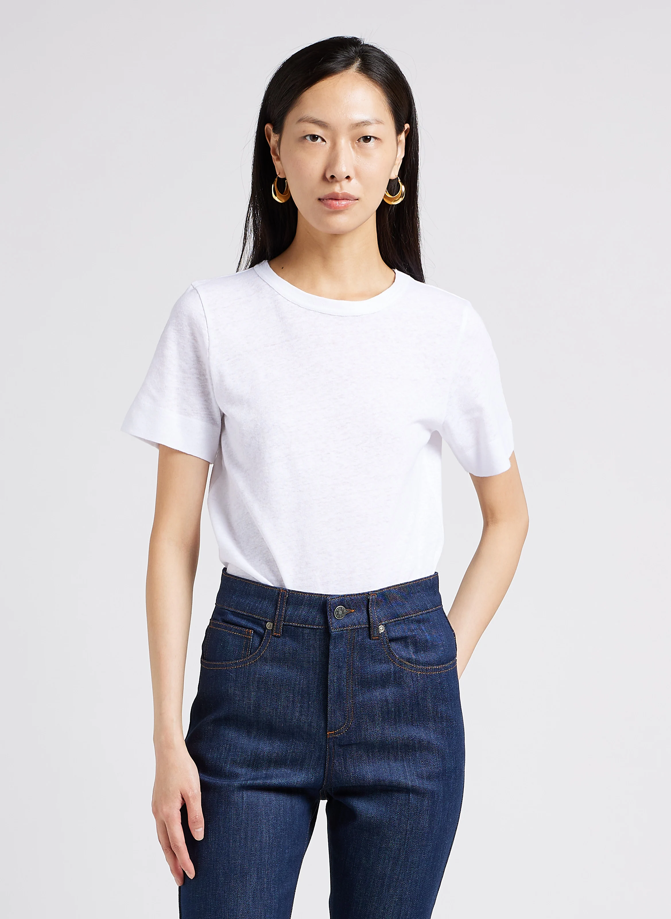 CYRIL - Tee-shirt col rond en coton mélangé | Blanc