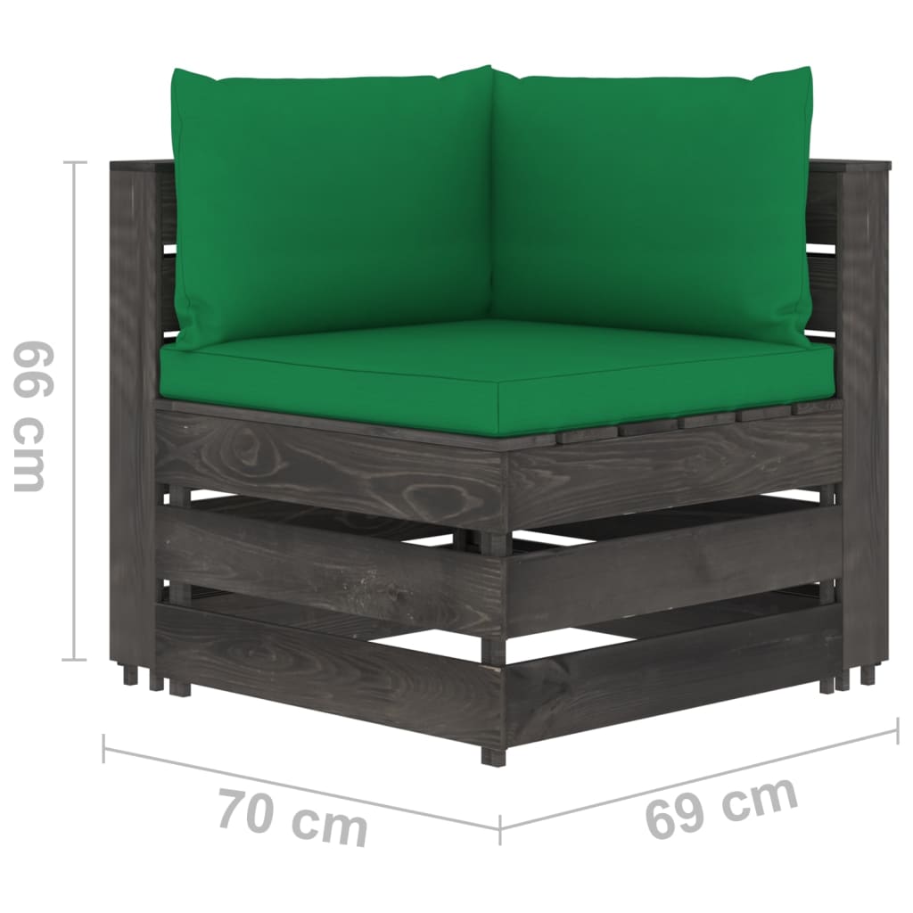 Salon de jardin meuble d'extérieur ensemble de mobilier 10 pièces avec coussins bois imprégné de gris