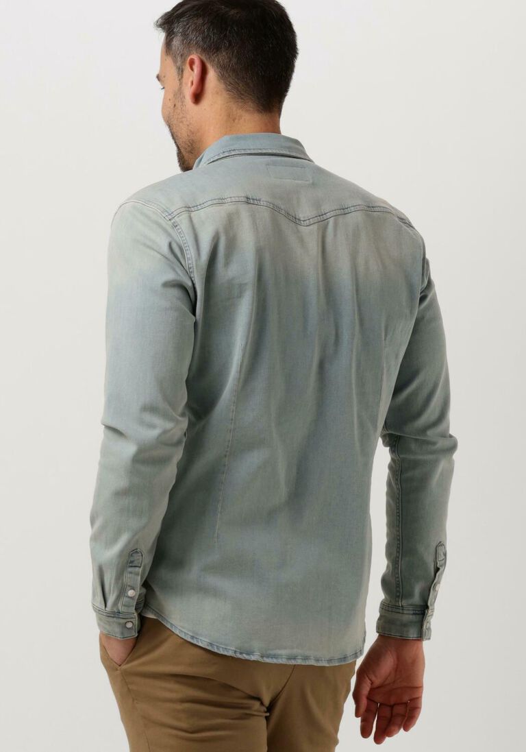 PUREWHITE lichtblauwe purewhite overshirt denim shirt with pressbuttons and pockets on chest