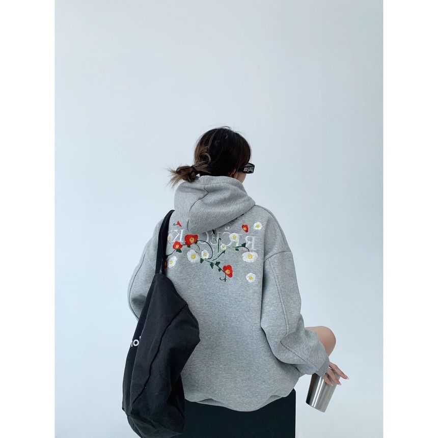 Cafamo - Fleecegevoerde hoodie met bloemenborduursel