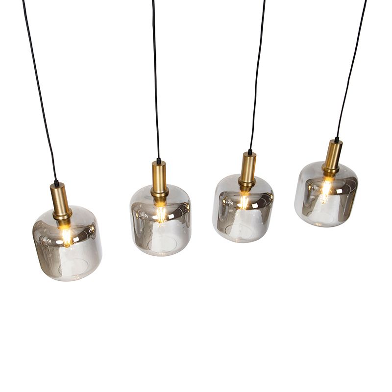 Smart hanglamp zwart met smoke glas 4-lichts incl. Wifi A60 - Zuzanna