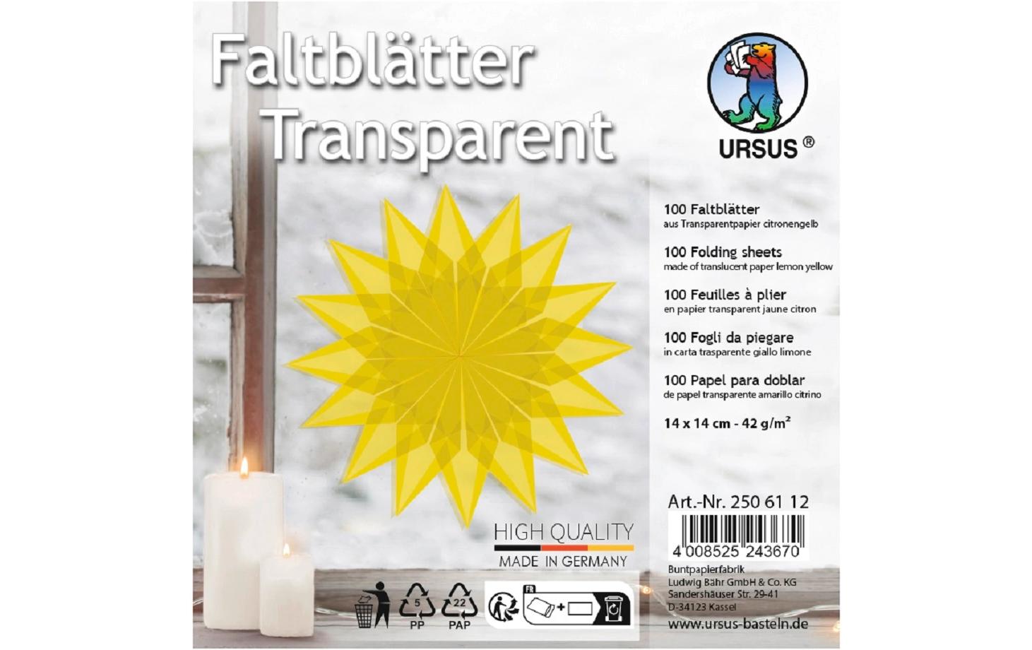 Faltblätter Origami 14 x 14 cm, 42 g/m², 100 BlattDurchgefärbtes Transparentpapier