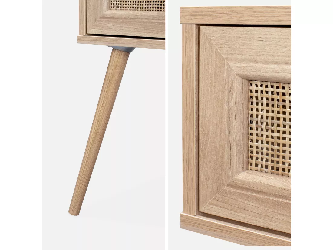 Lot de 2 tables de chevet effet bois & cannage avec 1 tiroir - Bohème