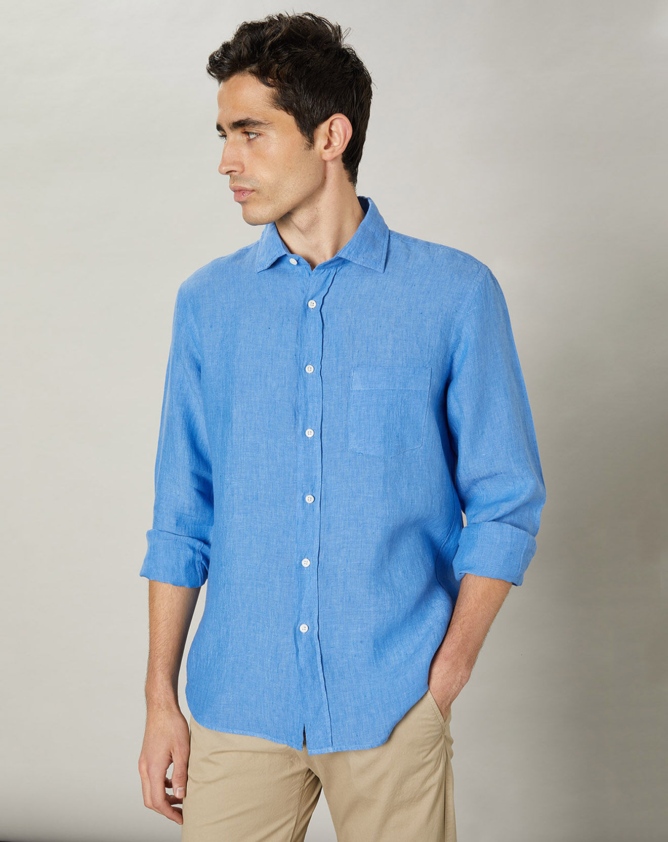 Hartford Chemise regular 100% Lin Paul azur
