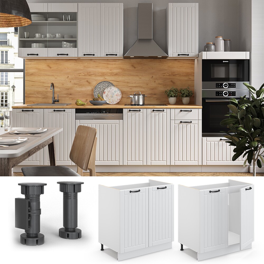 Vicco Spülenunterschrank 80 cm FAME Line Küchenschrank Küchenzeile Landhaus Weiß