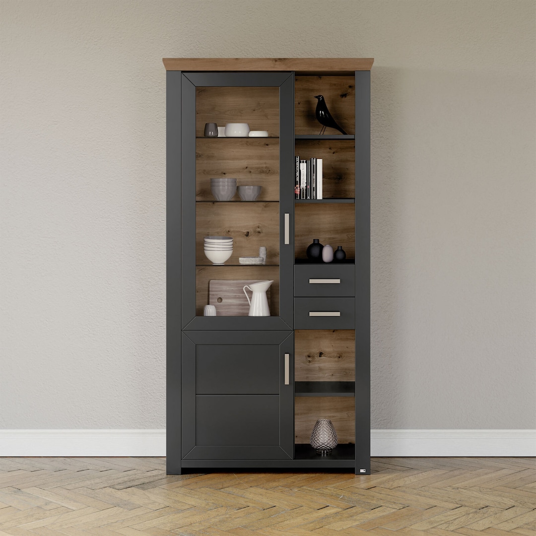 set one by Musterring Vitrine YORK 05 anthrazit /Eiche Artisan