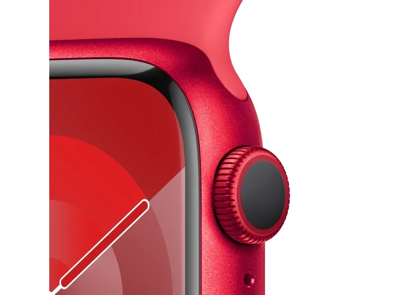 [OUTLET] - Apple Watch Series 9 (GPS) - (PRODUCT) RED - 41 mm - rød aluminium - smart ur med sportsbånd - fluoroelastomer - rød - båndstørrelse: S/M - 64 GB - Wi-Fi, Bluetooth, UWB - 31.9 g