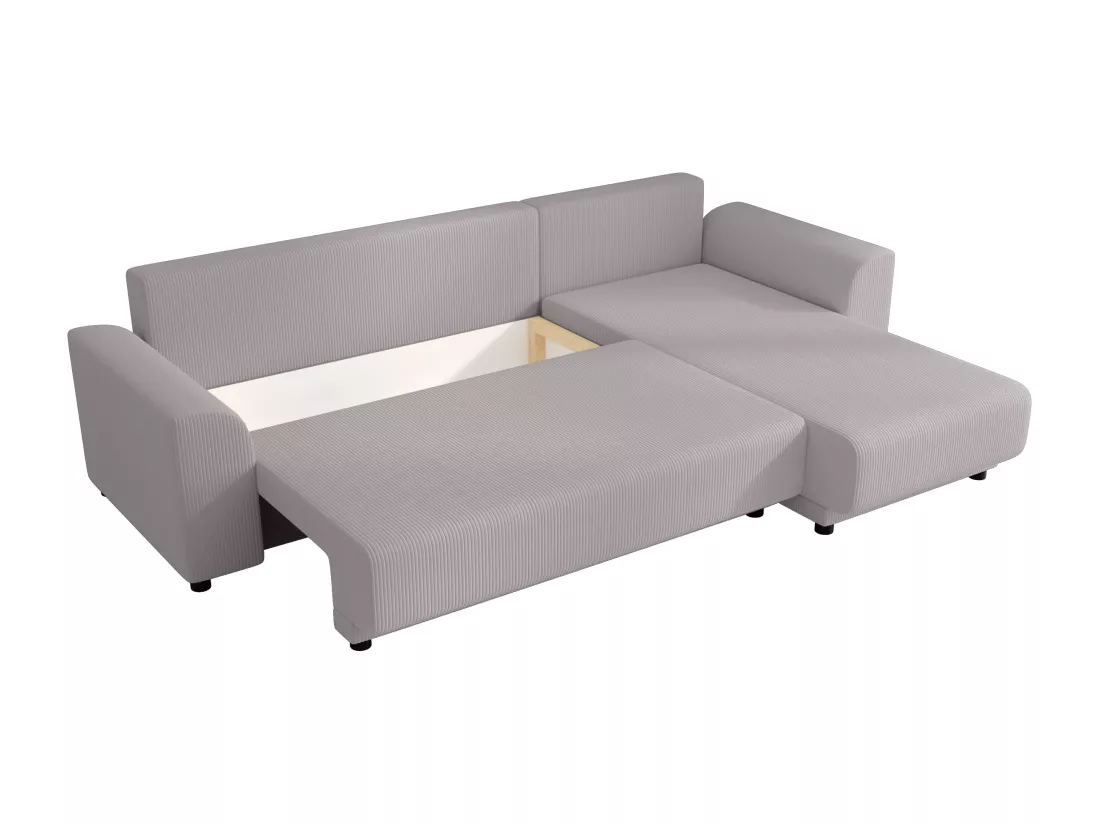 Canapé d'angle convertible et réversible en velours côtelé gris clair NESSARO