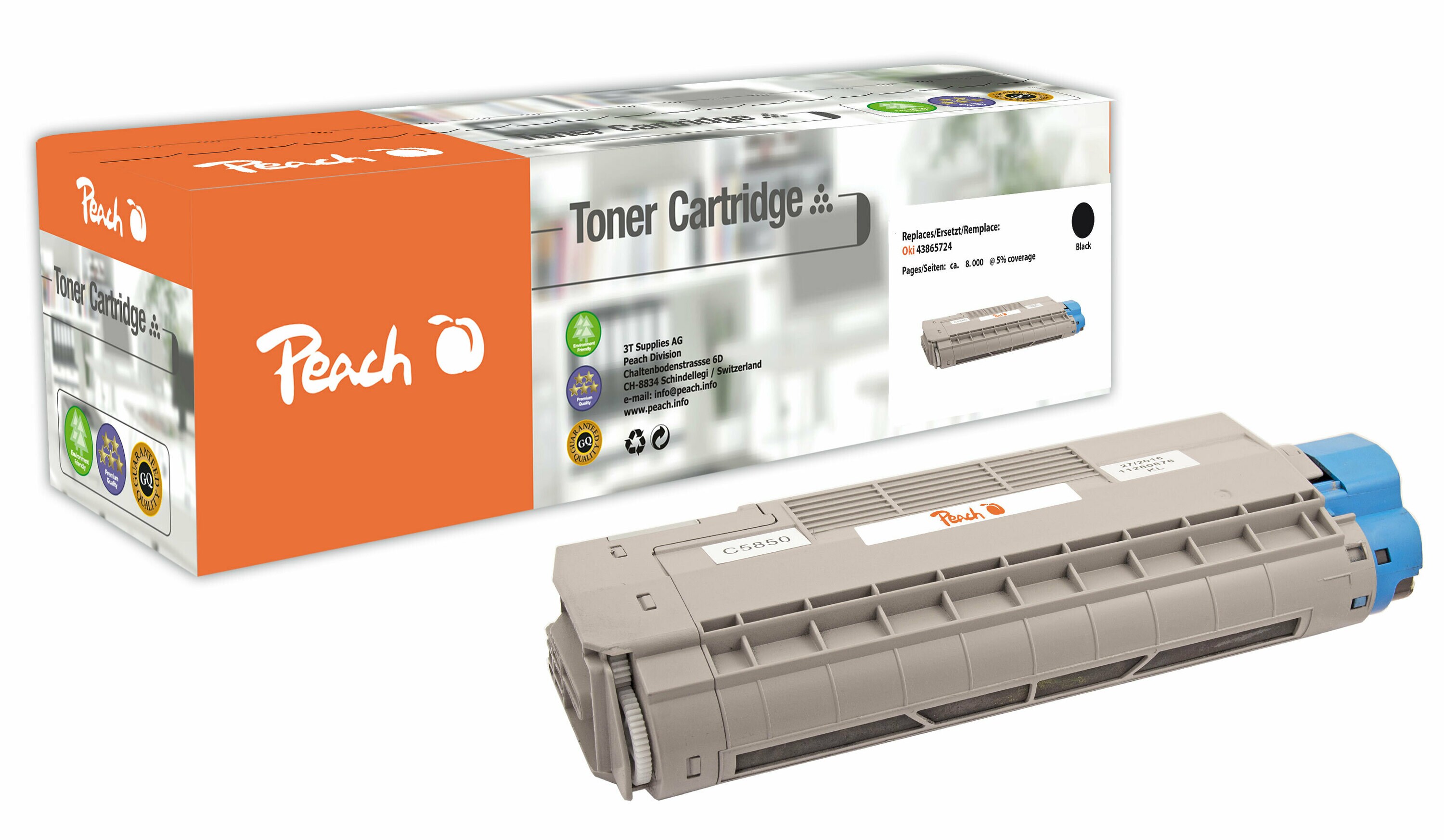 Peach O4386/87/36/85 Toner bk ersetzt OKI 43865724 für z.B. OKI C 5850, OKI C 5850 DN, OKI C 5850 N, OKI C 5950, OKI C 5950 CDTN, OKI C 5950 DN (wiederaufbereitet)