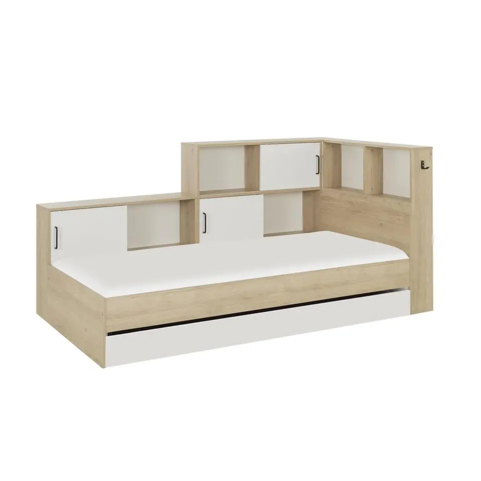 Diagone Bed Erwan - Opbergruimte - 90x200cm - Wit/Kastanjekleur