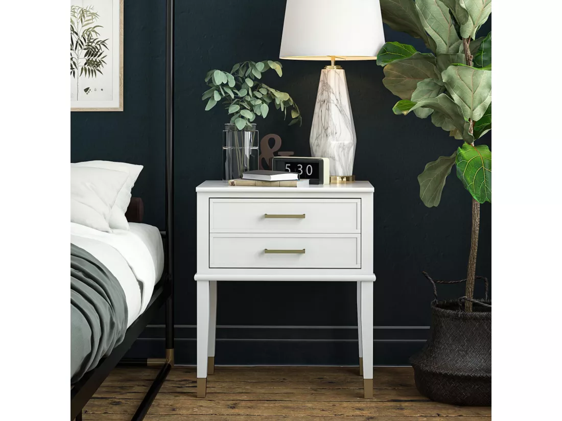 Westerleigh | Table d'appoint avec 2 tiroirs en MDF blanc