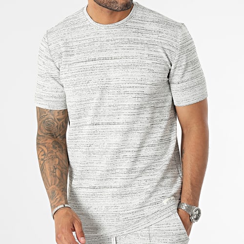 Ensemble Tee Shirt Et Short Jogging Gris Clair Chiné