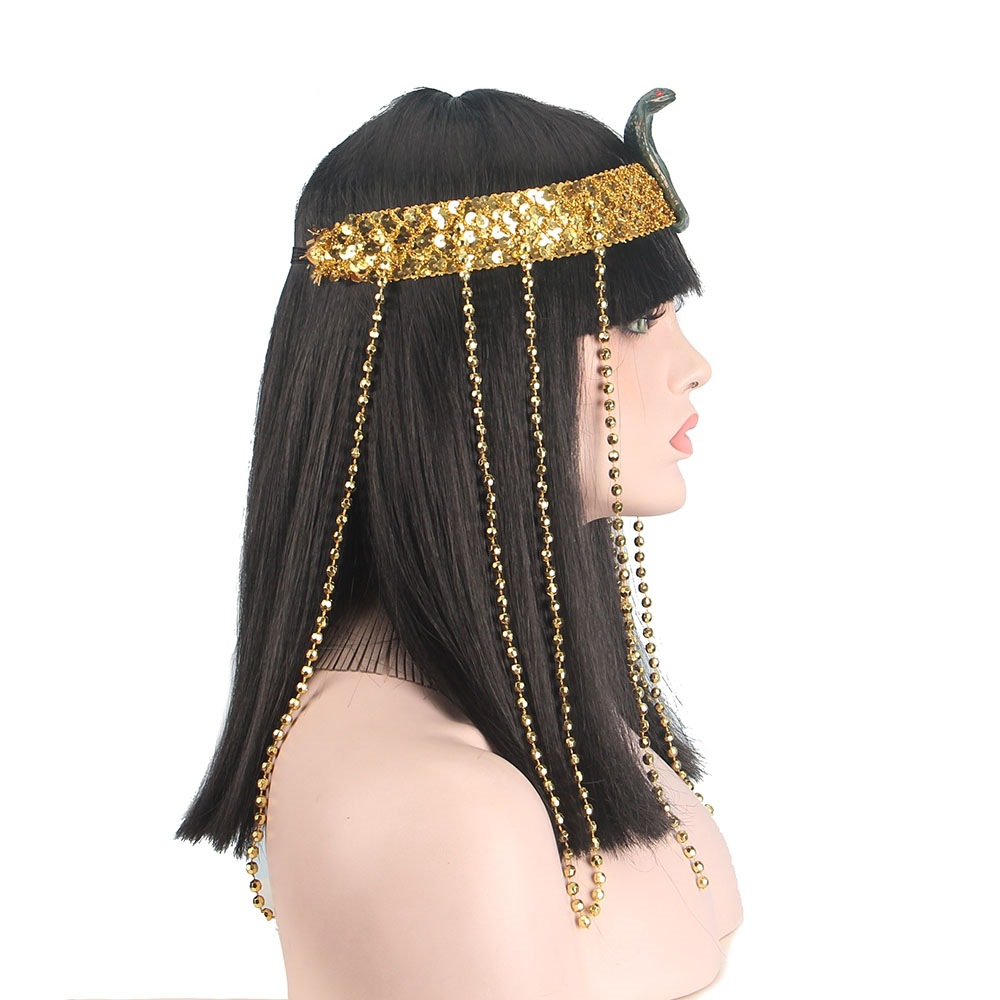 Kleopatra Ägyptische Königin Perücke Fasnachts Kostüm Zubehör Motto Party / Halloween Accessoire inkl. Haarband - Schwarz / Gold