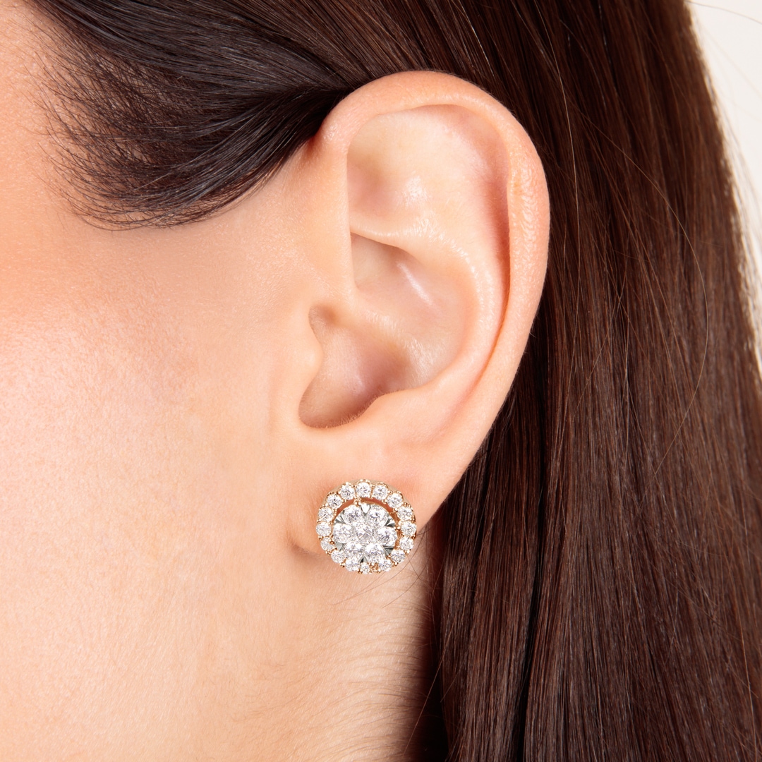 2.00 Karat Halo Diamantohrstecker 750/18 K Roségold