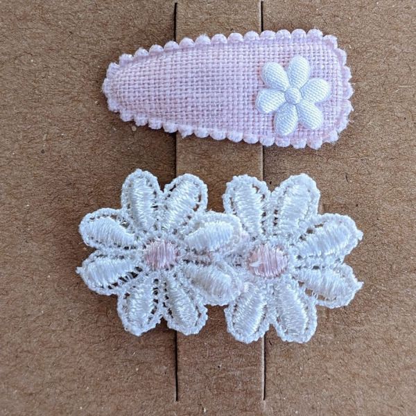 Ootje Kadootje Margrietjes Haarclip - Wit / Lichtroze