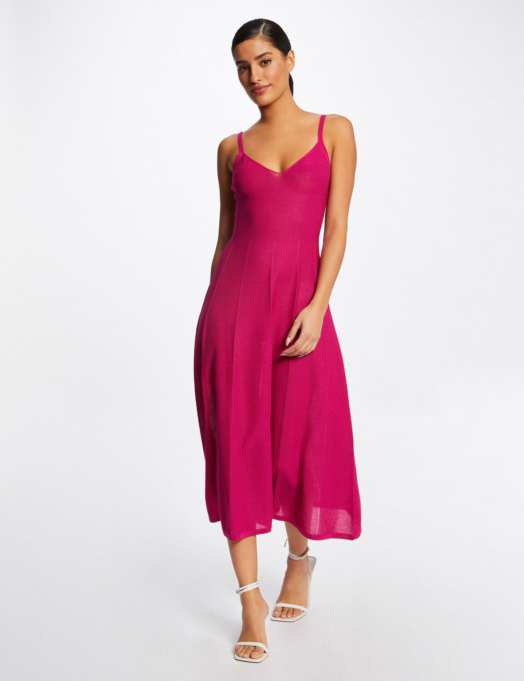 Robe pull midi évasée à bretelles fines rose fonce femme - rose_fonce