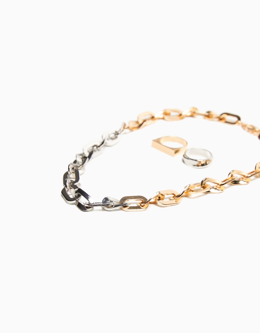 Conjunto de colar com 2 anéis