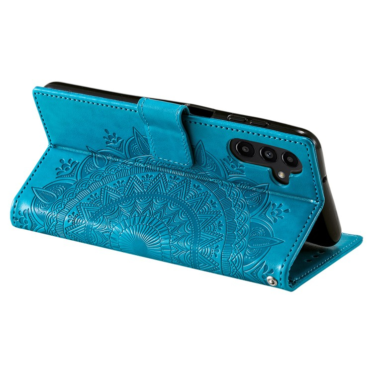 Samsung Galaxy A26 / A17 Leder Tasche Wallet - Mandala Flowers Imprint - Blau