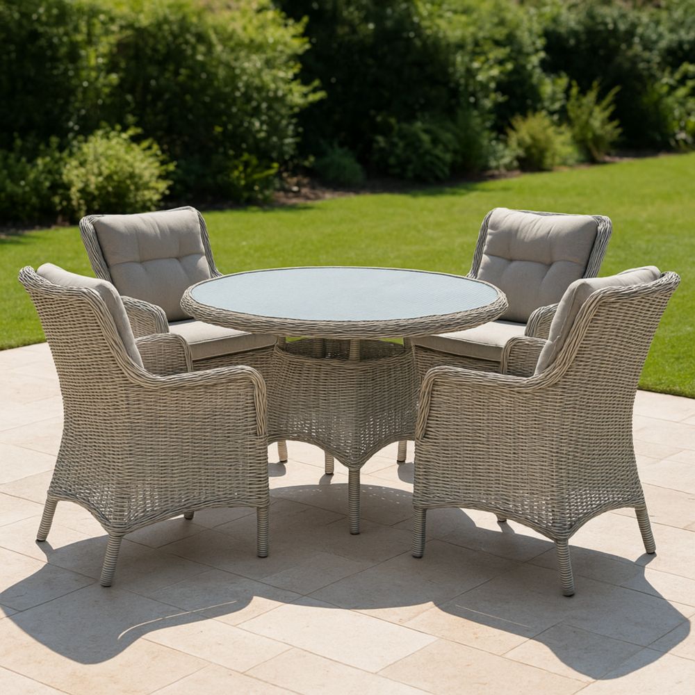 Gartenmöbel Set Rundtisch mit Stühlen Rattan Grau inkl. gehärtetem Glas