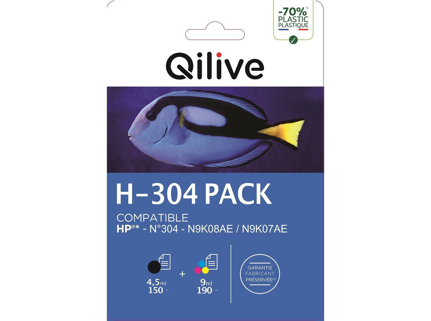 TINTEIRO COMPAT/RECICL QILIVE H-304 PACK B CMY HP