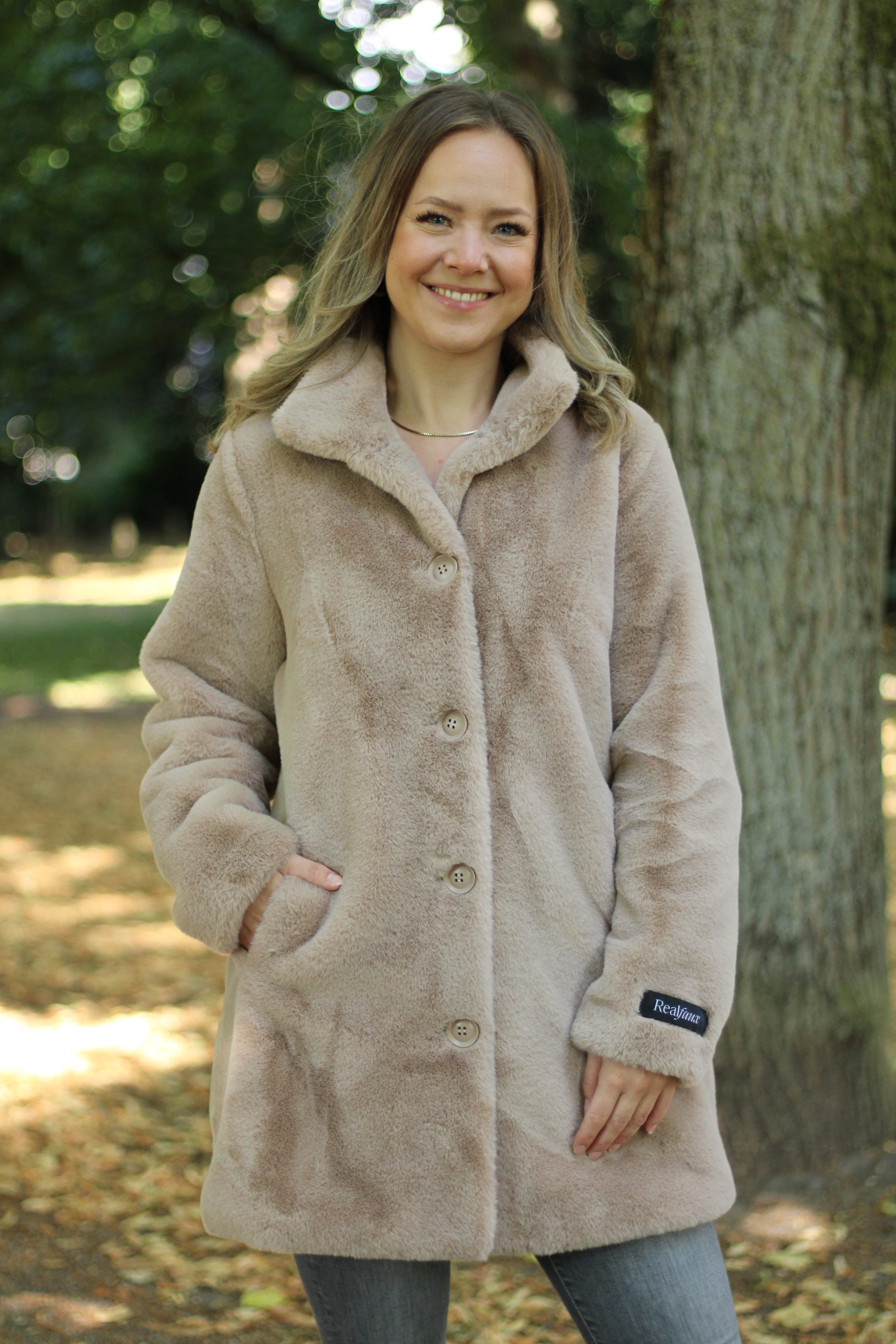 Rino & Pelle - Nonna Single Breasted Fake Fur Coat - Oat