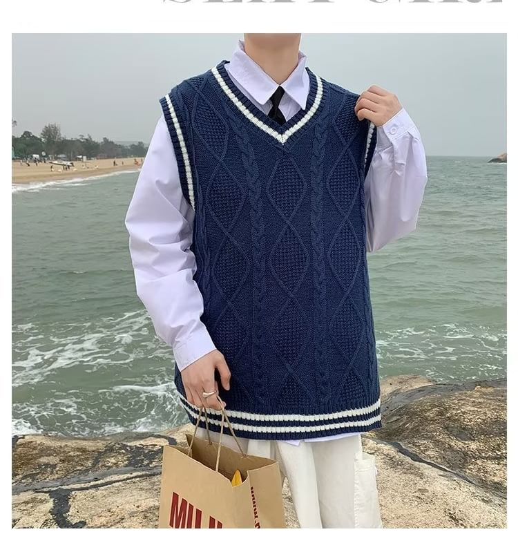 jaywoon - V-hals Argyle Oversized Trui Vest