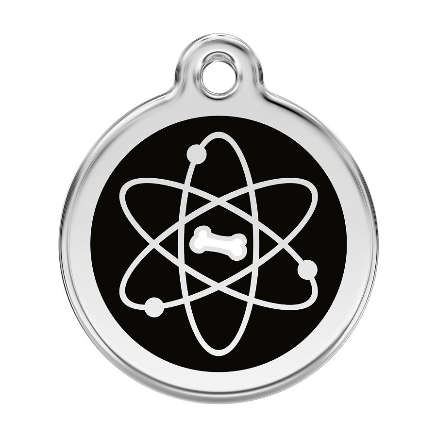 Placa de identificação para cães em aço inoxidável com acabamento em esmalte preto Atom