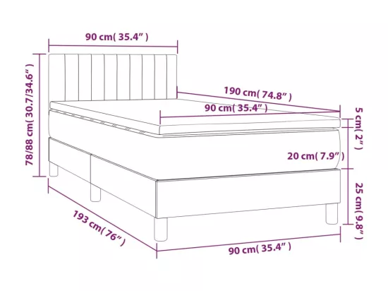 Sommier tapissier avec matelas et LED Taupe 90x190 cm Tissu