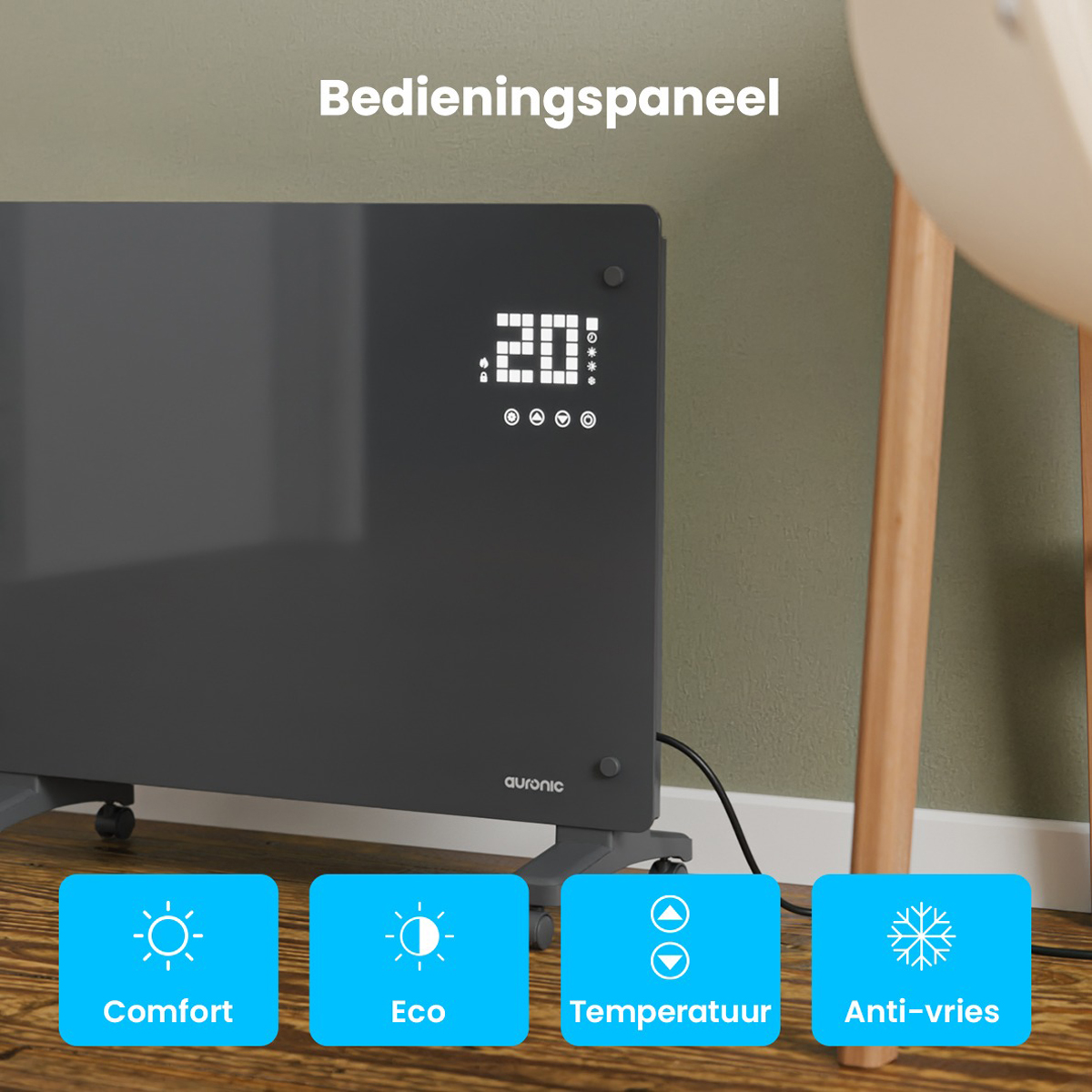 Auronic 1500 watt glazen paneel kachel - Grey