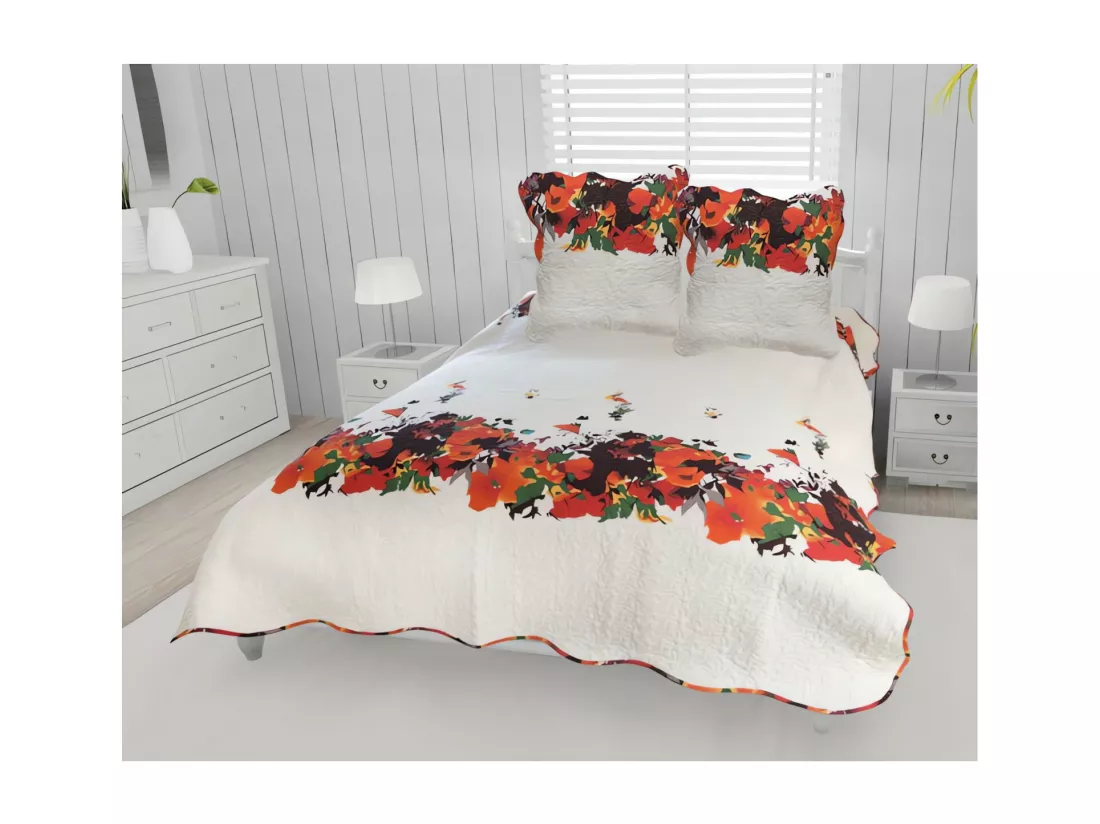 Couvre-lit boutis coton 220x240 cm AMELIE avec 2 taies d'oreiller