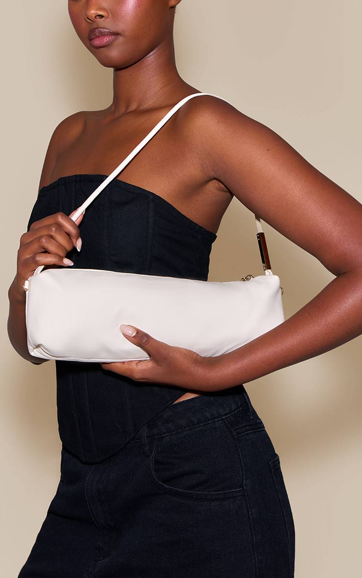 Crème Sac À Bandoulière En Synthétiquecuir Souple Avec Détails Dorés