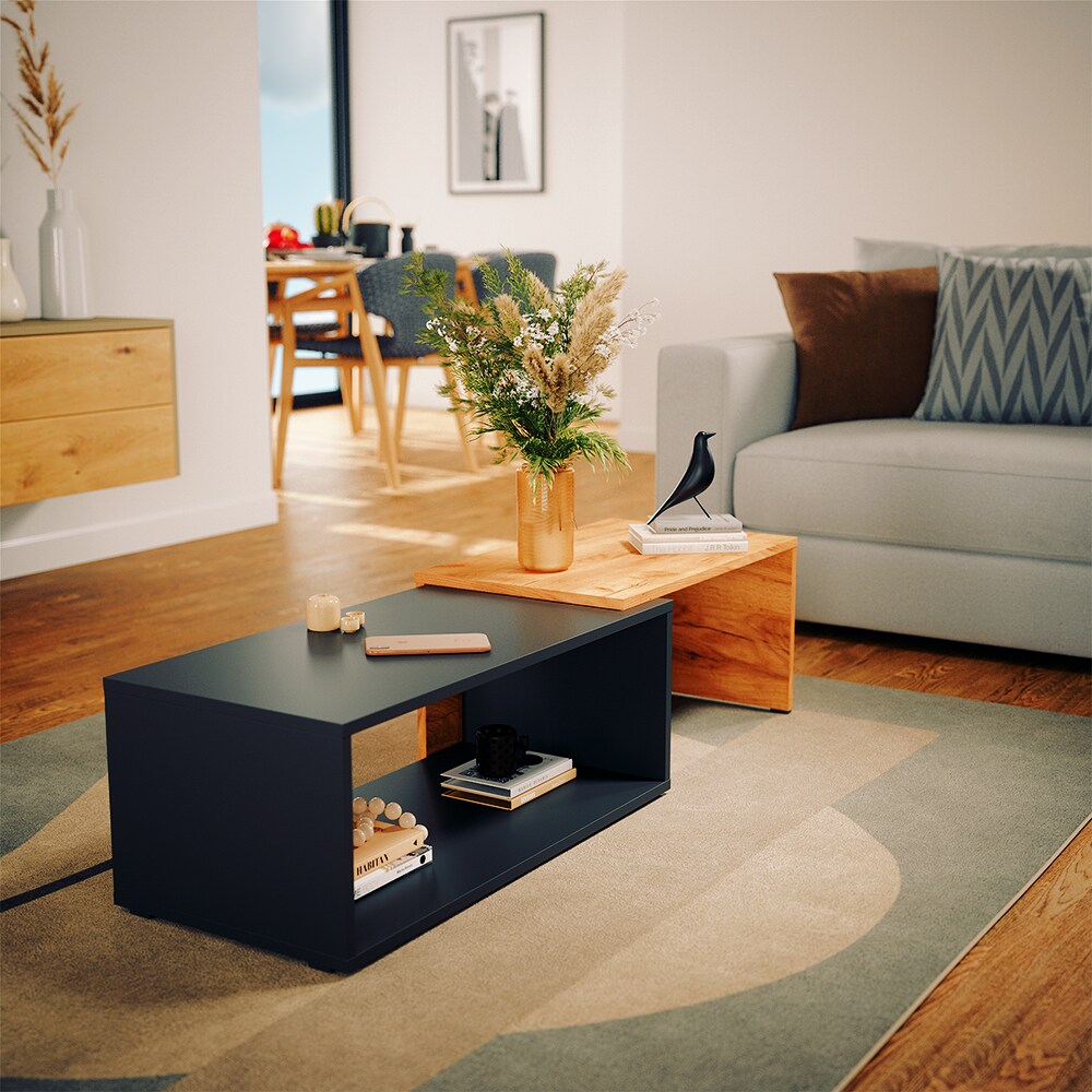 Vicco Couchtisch Bert 76,6 x 38,2 cm , Anthrazit Eiche, moderner Ausziehtisch