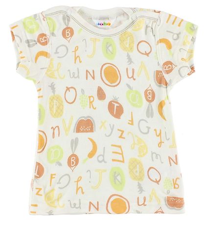 Joha T-Shirt - Bambus - Weiß m. Früchte/Buchstaben