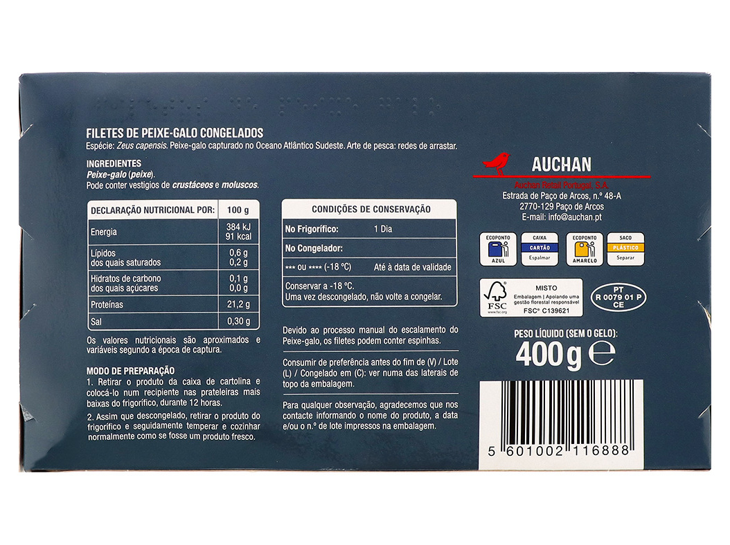 FILETES AUCHAN PEIXE GALO 400G
