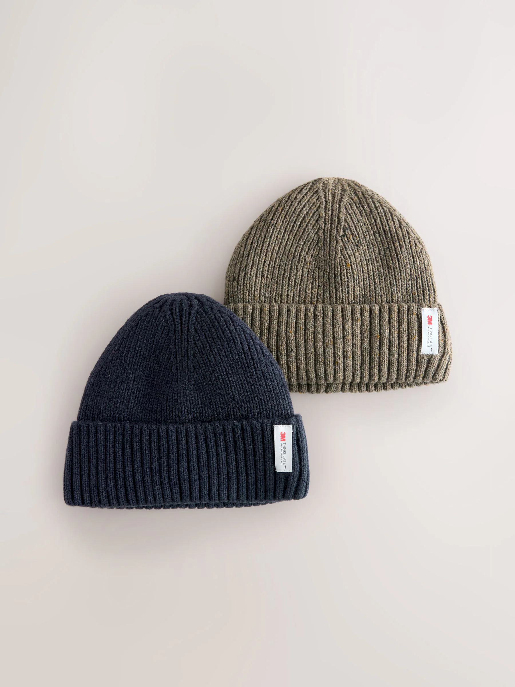 Marineblauw/neutraal bruin - Thinsulate beanie-mutsen 2 stuks