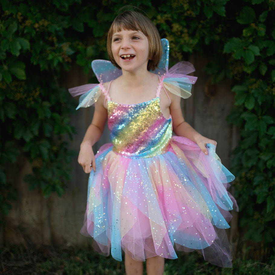 Verkleedjurk Regenboog met Vleugels, 5-6 jaar