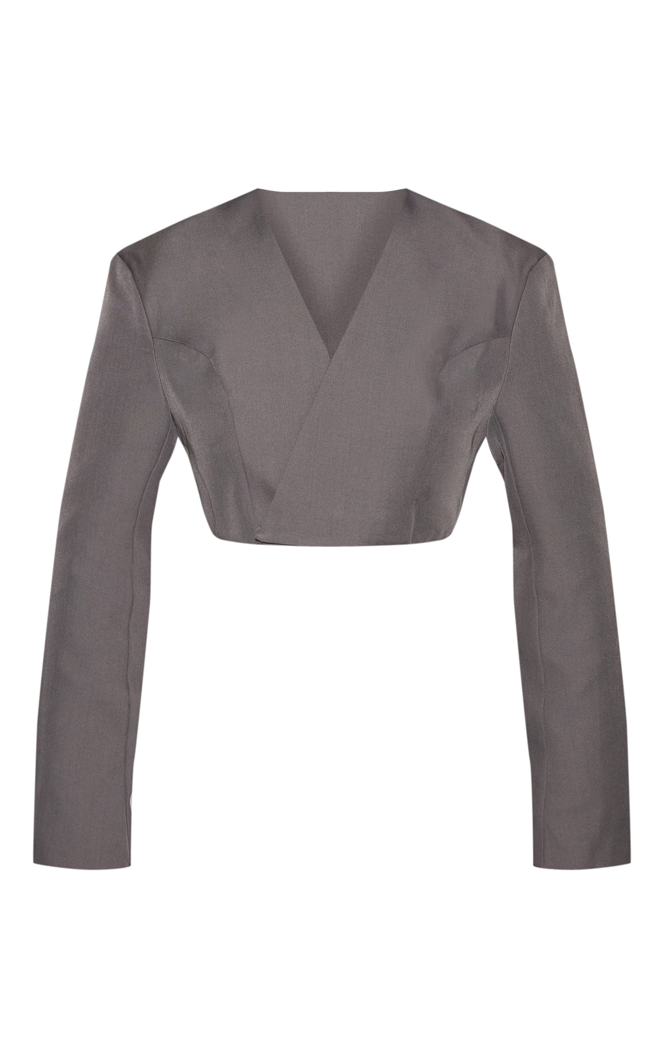 Charbon Blazer Cache-cœur Avec Ceinture À Nouer