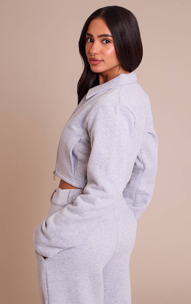 Gris Chiné Sweat Court Zippé À Col Pour Petite Taille