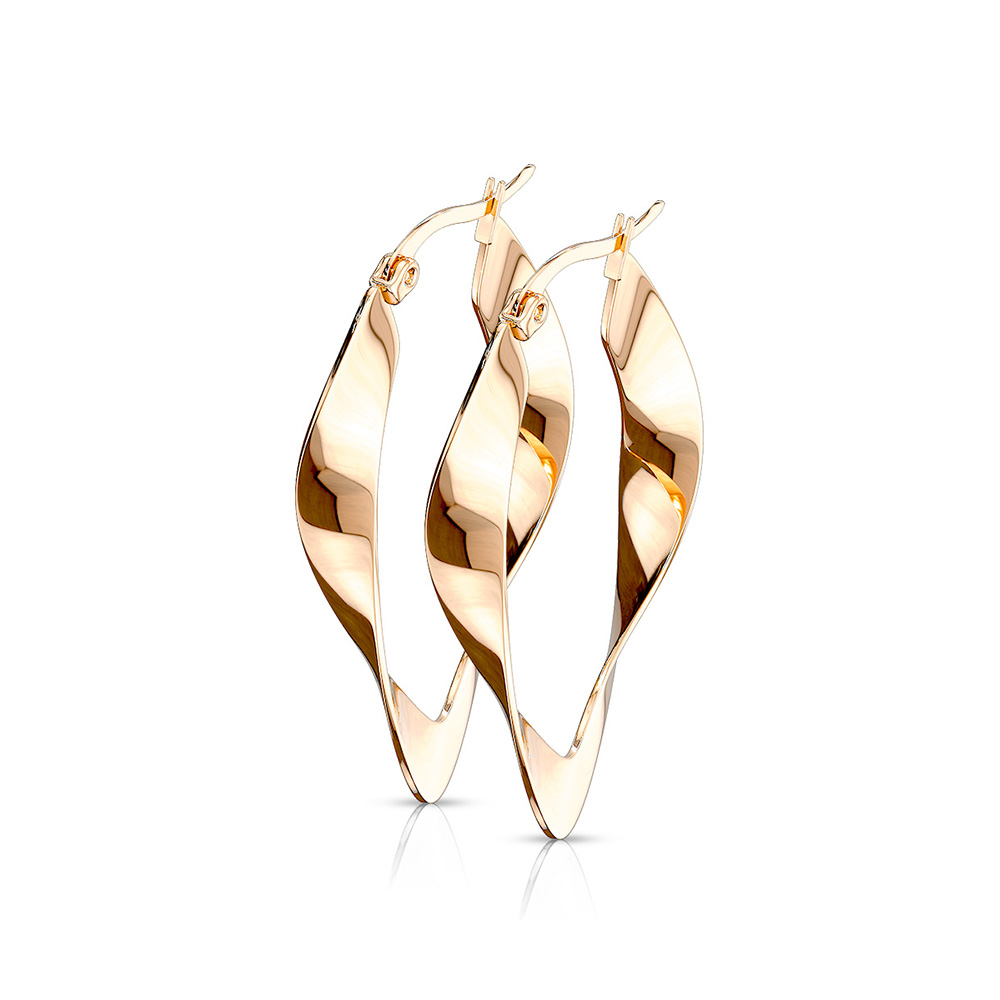 (1 Paar) 40mm 316L Edelstahl Ohrringe Ovale Kreolen Gezwirbelt - Roségold