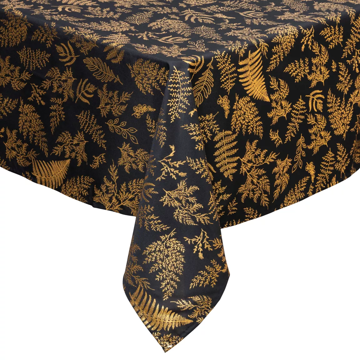 Nappe de Noël rectangulaire anti tache (140 x 360 cm) Feuillage Noir et doré