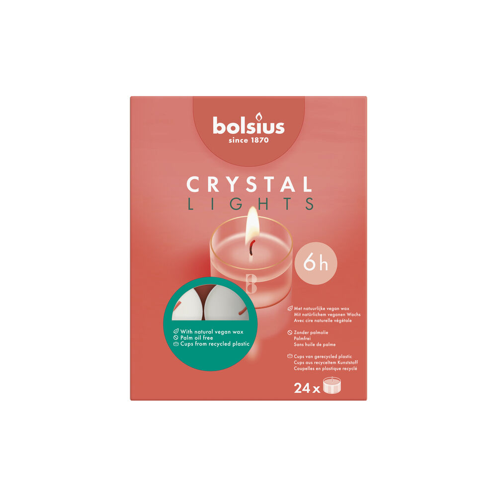 Bolsius Crystal Lights 6u - Waxinelichtjes - 16.2 cm - Wit