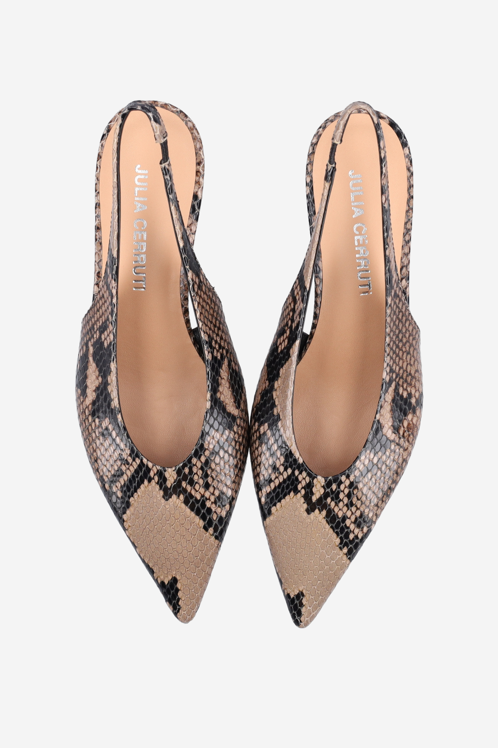 Pointed-toe pitone leather slingbacks