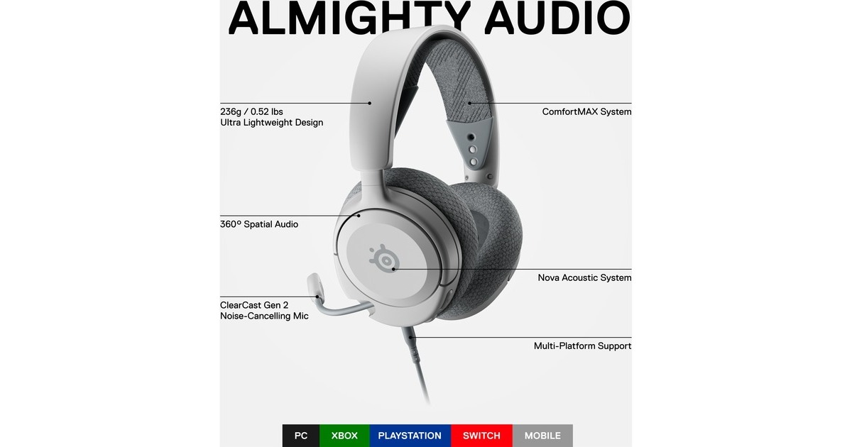 SteelSeriesArctis Nova 1 over-ear gaming headset  (Wit, Pc, Nintendo Switch)