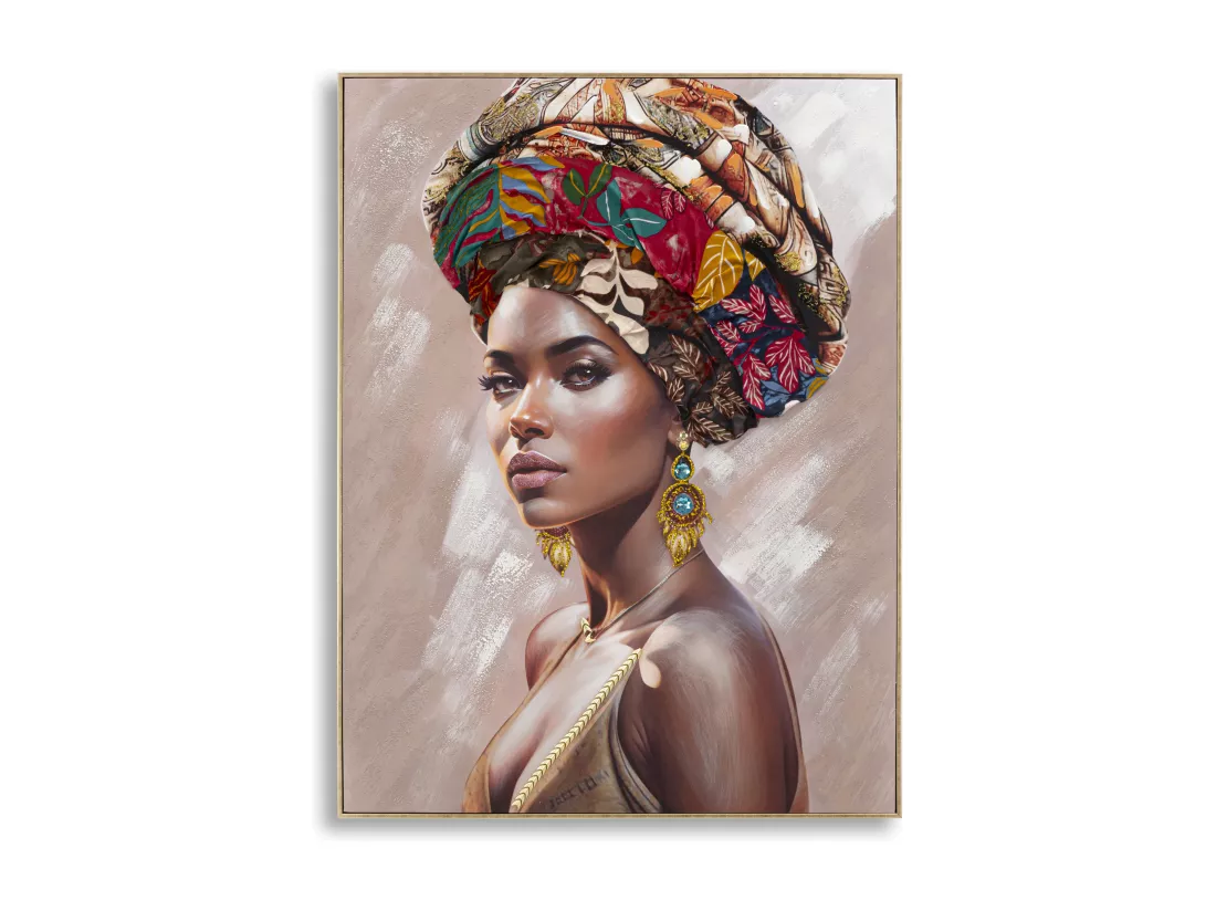Peinture femme multicolore sur toile avec cadre 92x4,5x122 cm