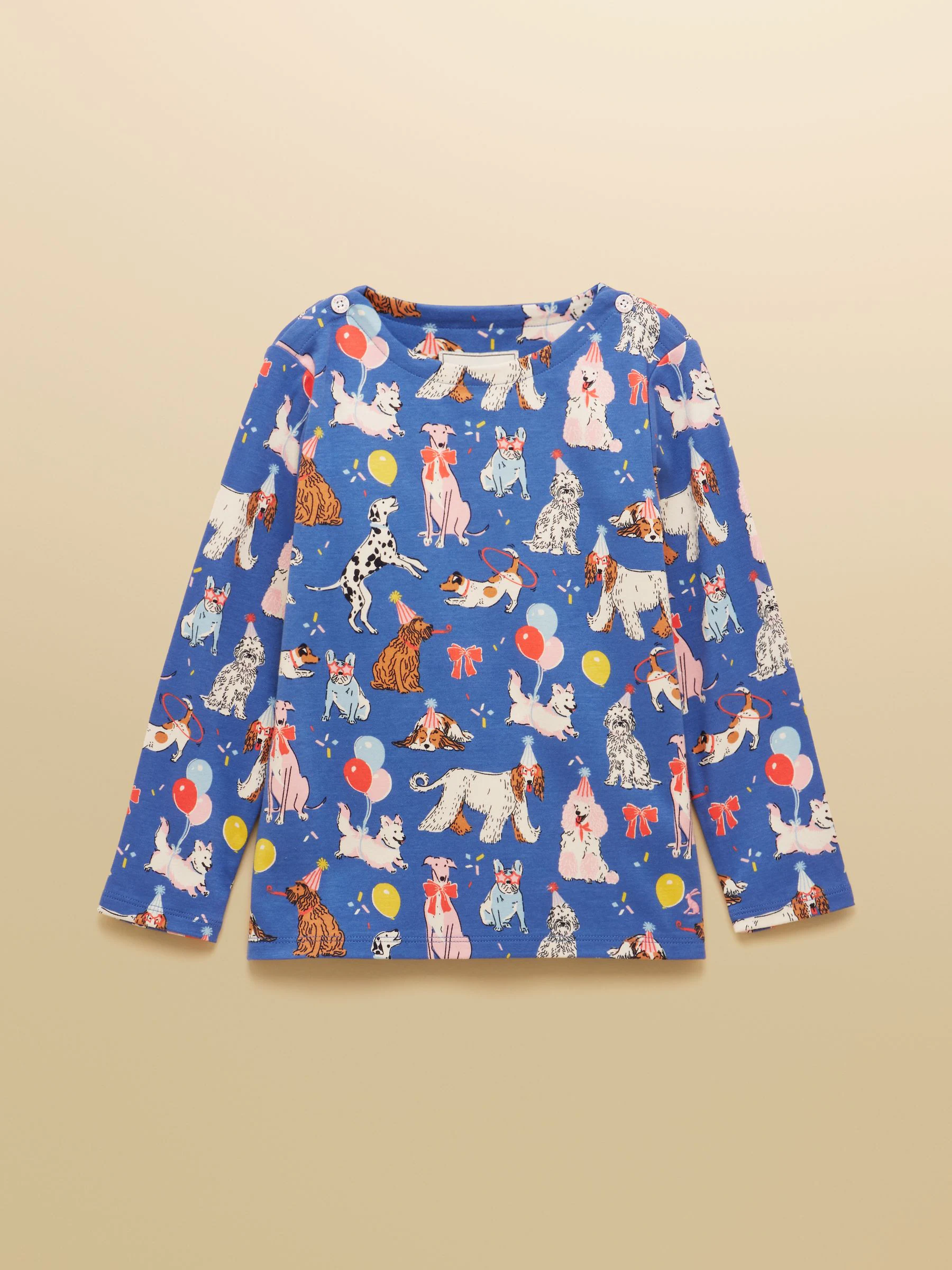 Blauw met honden - Joules Girls' Harbour Long Sleeve Jersey Top
