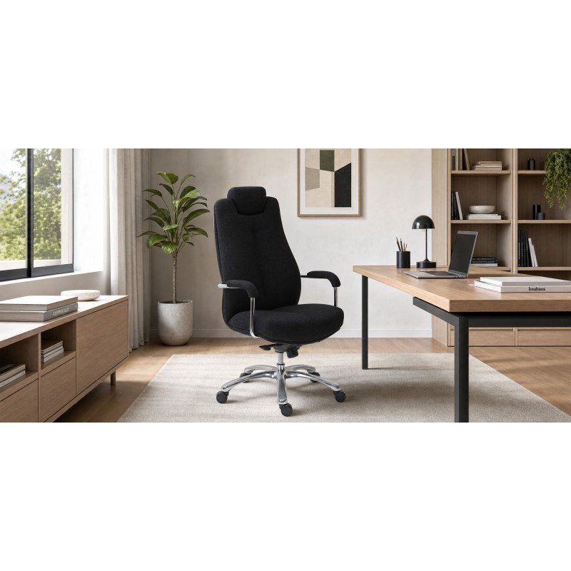 Fauteuil de bureau Extenso forte corpulence assise 24h - dossier haut accoudoirs appui-tête - mécanisme Basculant axe décalé - pieds aluminium