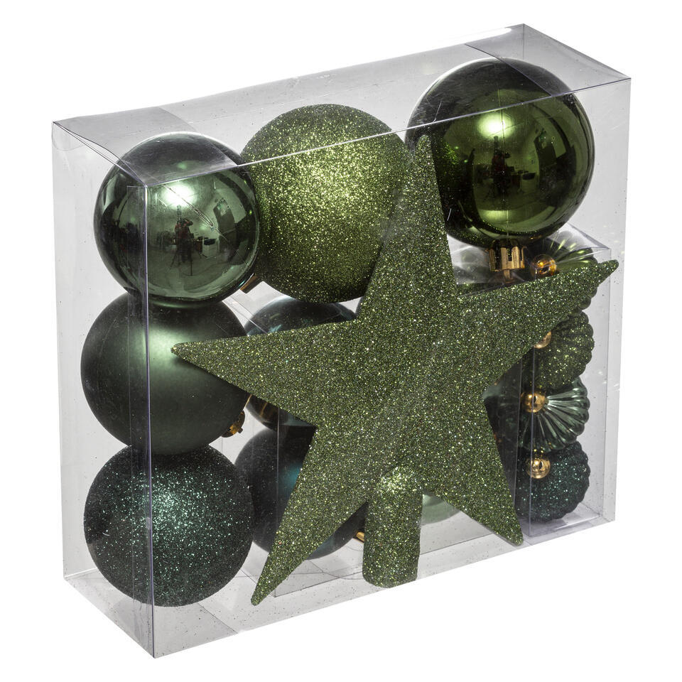 Feeric Christmas Kerstballen - 17x st - incl. ster piek - groen